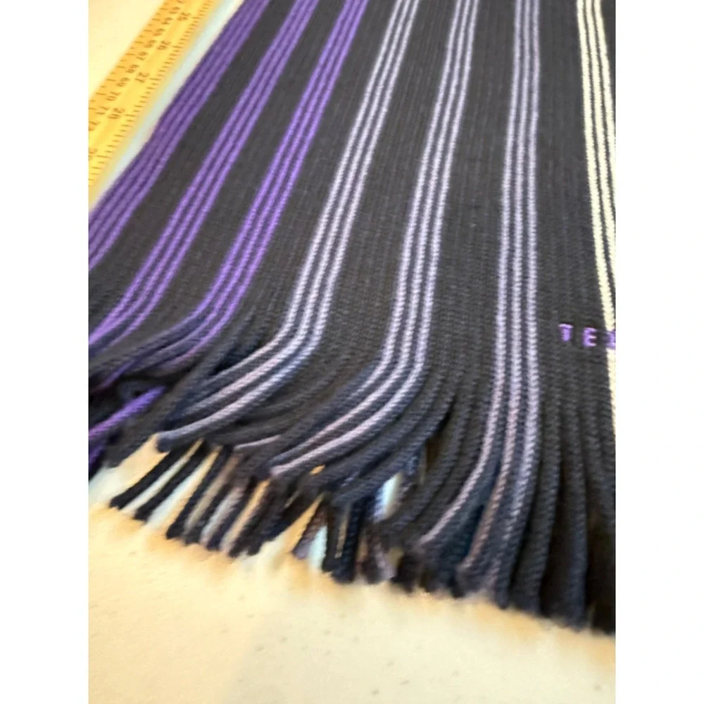 Ted Baker London Mens Wool Scarf Purple Navy Striped Made in Germany XA1M XV44